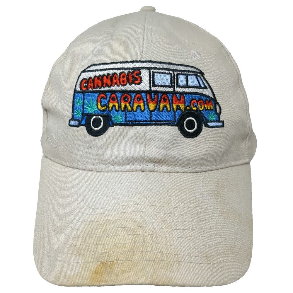 Hit Wear Baseball Cap Beige OSFM Cannabis Caravan Camper Van Logo Graphic Hat